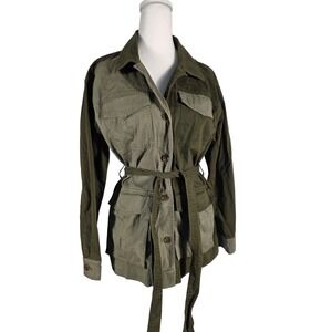 Banana Republic Two Tone Olive Green Utility Jacket Belted Button Women's Size S